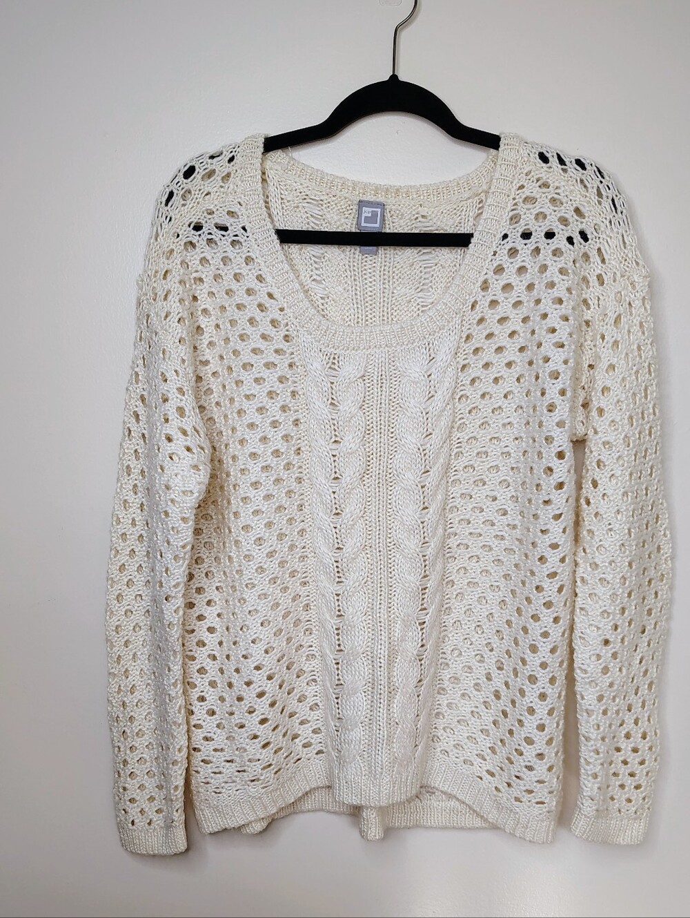 Cream Open Knit Cable Knit Sweater Oversized Wool Blend Pullover